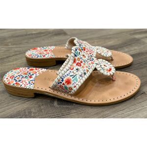 Jack Rogers White Floral Whipstitch Flat Sandal Size 7.5